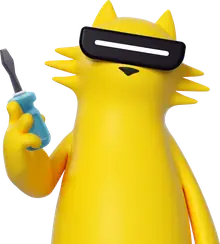 realmeow, la mascota amarilla de realme, sosteniendo un destornillador